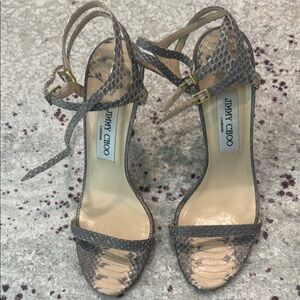 Jimmy Choo Tan Heeled Sandals with Ankle Strap